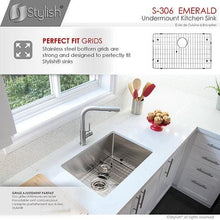 Load image into Gallery viewer, Emerald 28 in Dual Mount Single Bowl Kitchen Sink, 18 Gauge Stainless Steel with Grid and Basket Strainer, by Stylish