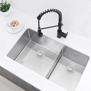 32 in Double Bowl Kitchen Sink, 16 Gauge Stainless Steel with Grids and Basket Strainers, by Stylish® S-325XG Roomy