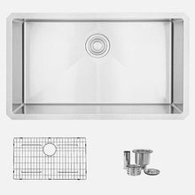 Load image into Gallery viewer, 32 in Single Bowl Kitchen Sink, 16 Gauge Stainless Steel with Grid and Basket Strainer, by Stylish® S-323XG Ruby