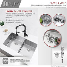 Load image into Gallery viewer, 32 in Double Bowl Kitchen Sink, 16 Gauge Stainless Steel with Grids and Basket Strainers, by Stylish S-321XG Ample