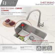 Load image into Gallery viewer, 22 in Dual Mount Single Bowl Kitchen Sink, 18 Gauge Stainless Steel with Standard Strainer, by Stylish S-407T Bilbao