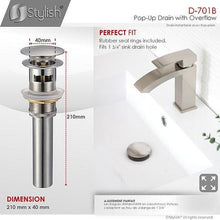 Load image into Gallery viewer, Bathroom Sink Pop-Up Drain with Overflow Brushed Nickel Finish by Stylish D-701B