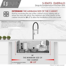 Load image into Gallery viewer, 28 in Dual Mount Single Bowl Kitchen Sink, 18 Gauge Stainless Steel with Grid and Basket Strainer, by Stylish S-306TG Emerald
