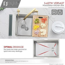 Load image into Gallery viewer, 27 inch Workstation Single Bowl Undermount 16 Gauge Stainless Steel Kitchen Sink with Built in Accessories, by Stylish S-627W Versa27
