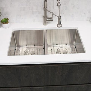 28 in Double Bowl Kitchen Sink, 16 Gauge Stainless Steel with Grids and Basket Strainers, by Stylish S-300XG Topaz