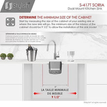 Load image into Gallery viewer, 9 in Dual Mount Single Bowl Bar Sink, 18 Gauge Stainless Steel with Standard Strainer, by Stylish S-417T Soria