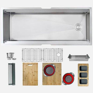 45 inch Ledge Workstation Single Bowl Undermount 16 Gauge Stainless Steel Kitchen Sink with Built in Accessories, by Stylish S-615W Versa45