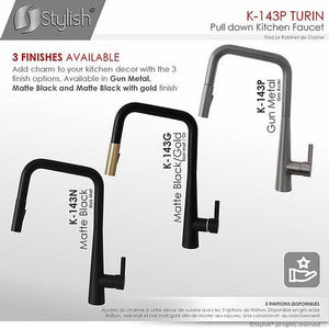 Single Handle Pull Down Kitchen Faucet - Matte Black/Gold Finish by Stylish K-143G