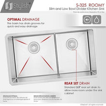 Load image into Gallery viewer, 32 in Double Bowl Kitchen Sink, 16 Gauge Stainless Steel with Grids and Basket Strainers, by Stylish® S-325XG Roomy