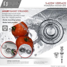 Load image into Gallery viewer, 22 inch Workstation Single Bowl Undermount 16 Gauge Stainless Steel Kitchen Sink with Built in Accessories, by Stylish S-622W Versa22