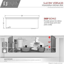 Load image into Gallery viewer, 30 inch Workstation Single Bowl Undermount 16 Gauge Stainless Steel Kitchen Sink with Built in Accessories, by Stylish S-613W Versa33