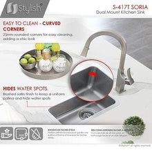 Load image into Gallery viewer, 9 in Dual Mount Single Bowl Bar Sink, 18 Gauge Stainless Steel with Standard Strainer, by Stylish S-417T Soria