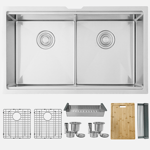 32 inch Workstation Double Bowl Undermount 16 Gauge Stainless Steel Kitchen Sink with Built in Accessories, by Stylish S-601W Versa32