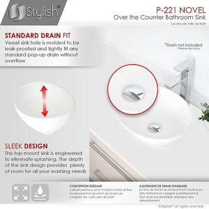 STYLISH 15 inch White Oval Ceramic Vessel Bathroom Sink - P-221