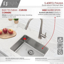 Load image into Gallery viewer, 19 in Dual Mount Single Bowl Kitchen Sink, 18 Gauge Stainless Steel with Standard Strainer, by Stylish S-408TG Palma