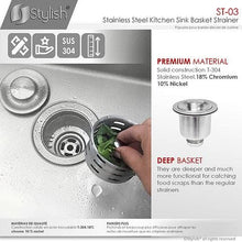 Load image into Gallery viewer, 3.5 Inch Stainless Steel Kitchen Sink Extra Deep Strainer with Removable Basket, Strainer Assembly by Stylish ST-03