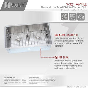 32 in Double Bowl Kitchen Sink, 16 Gauge Stainless Steel with Grids and Basket Strainers, by Stylish S-321XG Ample
