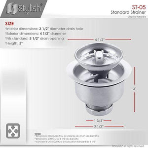 3.5 Inch Stainless Steel Kitchen Sink Strainer with Removable Basket, Strainer Assembly by Stylish ST-05