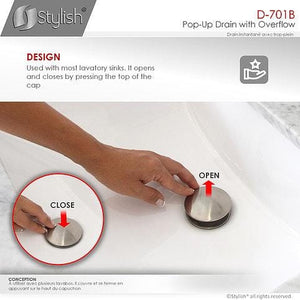 Bathroom Sink Pop-Up Drain with Overflow Brushed Nickel Finish by Stylish D-701B