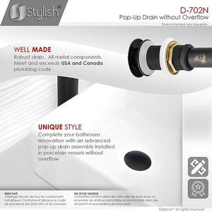 Bathroom Sink Pop-Up Drain No Overflow Brushed Nickel Finish by Stylish D-702B