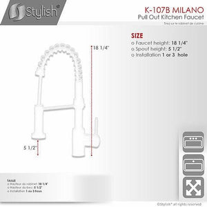 Single Handle Pull Down Kitchen Faucet - Brushed Nickel Finish by Stylish K-107B