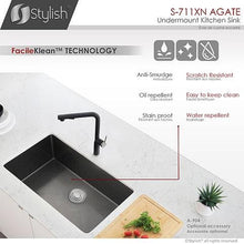 Load image into Gallery viewer, 30 inch Graphite Black Single Bowl Undermount Stainless Steel Kitchen Sink with Grid and Basket Strainer, by Stylish S-711XN Agate