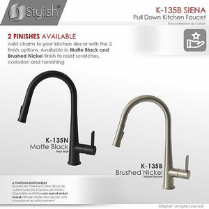 Single Handle Pull Down Kitchen Faucet - Brushed Nickel Finish by Stylish K-135B
