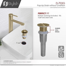 Load image into Gallery viewer, Stainless Steel Bathroom Sink Pop-Up Drain without Overflow Brushed Gold Finish by Stylish
