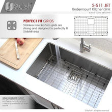 Load image into Gallery viewer, 30 in Single Bowl Kitchen Sink, 16 Gauge Stainless Steel with Grid and Square Strainer, by Stylish S-511XG Jet