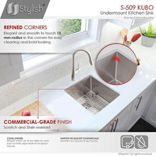 Load image into Gallery viewer, 16 in Single Bowl Bar Sink, 16 Gauge Stainless Steel with Grid and Square Strainer, by Stylish S-509XG Kubo