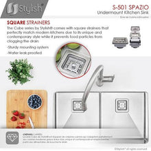 Load image into Gallery viewer, 33 in Double Bowl Kitchen Sink, 16 Gauge Stainless Steel with Grids and Square Basket Strainers, by Stylish S-501XG Spazio