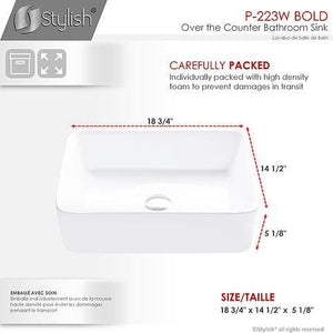 STYLISH® 18 inch Black Rectangular Ceramic Vessel Bathroom Sink-P-223N