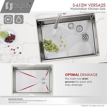 Load image into Gallery viewer, 25 inch Workstation Single Bowl Undermount 16 Gauge Stainless Steel Kitchen Sink with Built in Accessories, by Stylish S-612W Versa25