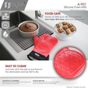 Heat Resistant Silicone Oven Gloves by Stylish A-901-RED