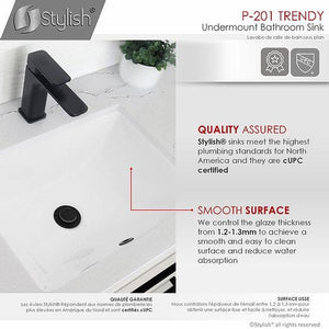 STYLISH 18 inch Rectangular Undermount Ceramic Bathroom Sink with 2 Overflow Finishes