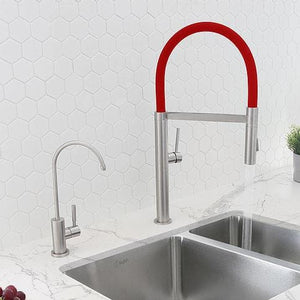 Stainless Steel Single Handle Pull Out Dual Mode Kitchen Sink Faucet with Red Spout Hose by Stylish K-140R