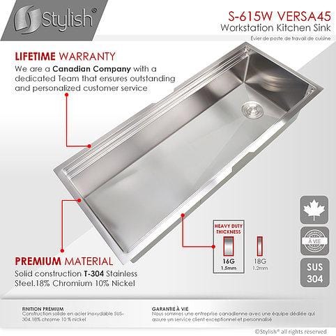 45” Workstation Undermount Single Bowl 16 Gauge Stainless Steel Kitchen Sink  with 2-Tier WorkFlow™ Ledge and Accessories in Stainless Steel  95BA131-45S-SS