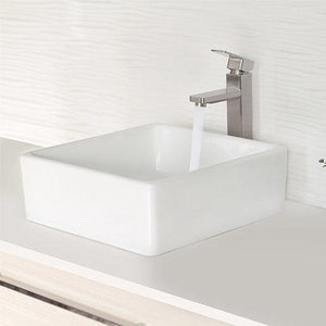 STYLISH 15 inch White Square Ceramic Vessel Bathroom Sink-P-222
