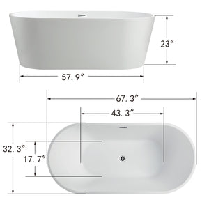 67" Freestanding Bathtub – Overflow W/Chrome Finish and Adjustable Leveling Legs