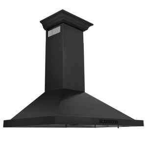 ZLINE Convertible Vent Wall Mount Range Hood in Black Stainless Steel with Crown Molding