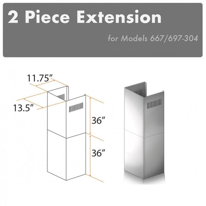 ZLINE 71 in. Stainless Steel Extended Chimney (2PCEXT-681-30/36)