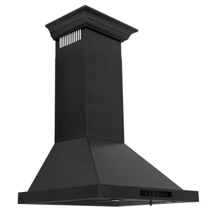 ZLINE Convertible Vent Wall Mount Range Hood in Black Stainless Steel with Crown Molding