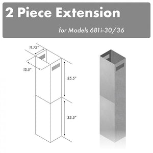 ZLINE 71 in. Stainless Steel  Extended Chimney (2PCEXT-681i-30/36)