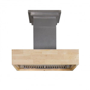 ZLINE Dual Remote Blower Designer Series Wooden Island Mount Range Hood in Butcher Block