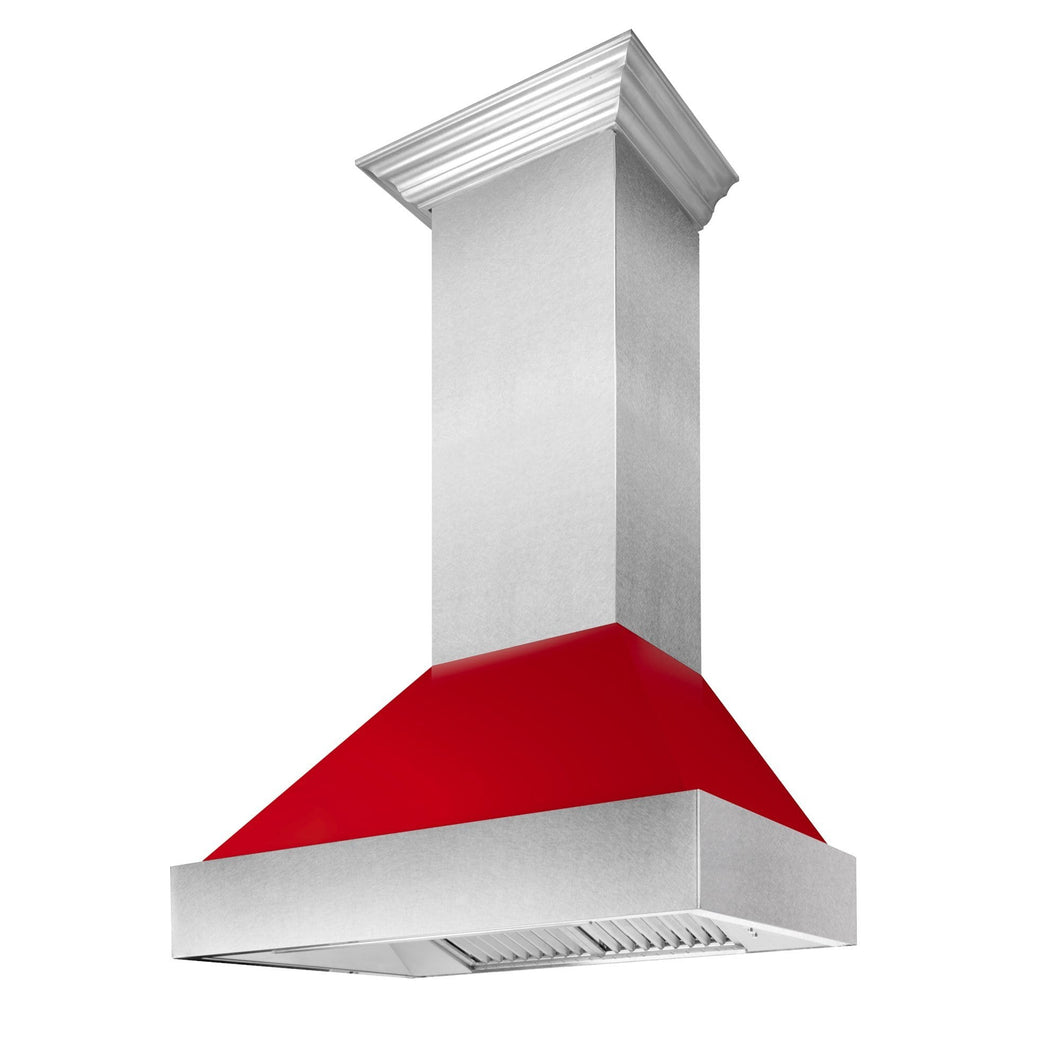 ZLINE Ducted DuraSnow® Stainless Steel Range Hood with Red Gloss Shell (8654RG)