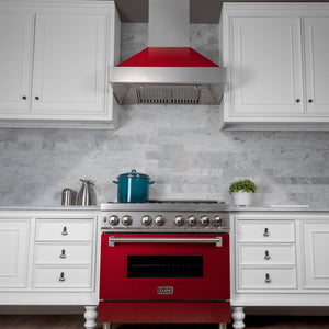 ZLINE Ducted DuraSnow® Stainless Steel Range Hood with Red Gloss Shell (8654RG)