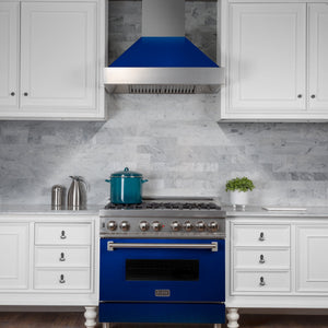 ZLINE Ducted DuraSnow® Stainless Steel Range Hood with Blue Gloss Shell (8654BG)