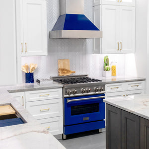 ZLINE Ducted DuraSnow® Stainless Steel Range Hood with Blue Gloss Shell (8654BG)