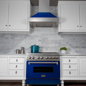 ZLINE Ducted DuraSnow® Stainless Steel Range Hood with Blue Gloss Shell (8654BG)