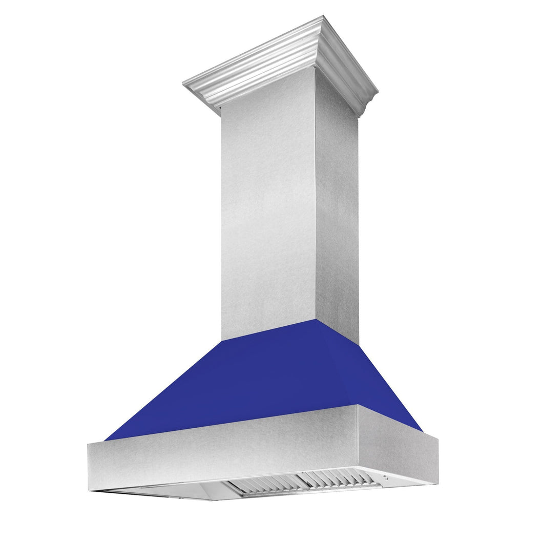 ZLINE Ducted DuraSnow® Stainless Steel Range Hood with Blue Matte Shell (8654BM)